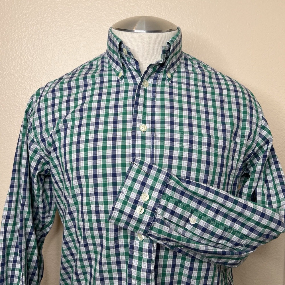 Brooks Brothers 346 Mens Small Green Blue Plaid Casual Dress Shirt Regular Fit